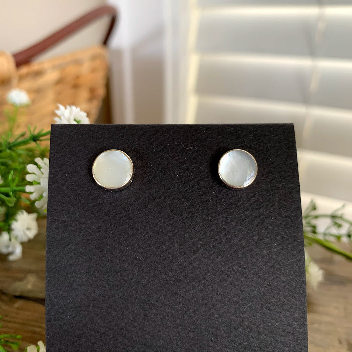 Sterling Silver Mother of Pearl Round Post Earrings - Apothecary Gift Shop