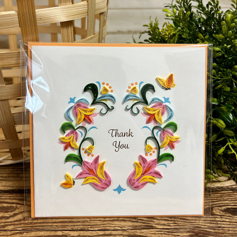 Handcrafted Flower Wreath Thank You Quilling Card