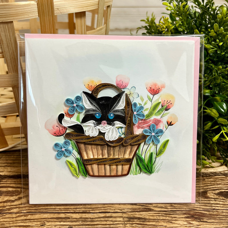 Handcrafted Black Kitten Quilling Card