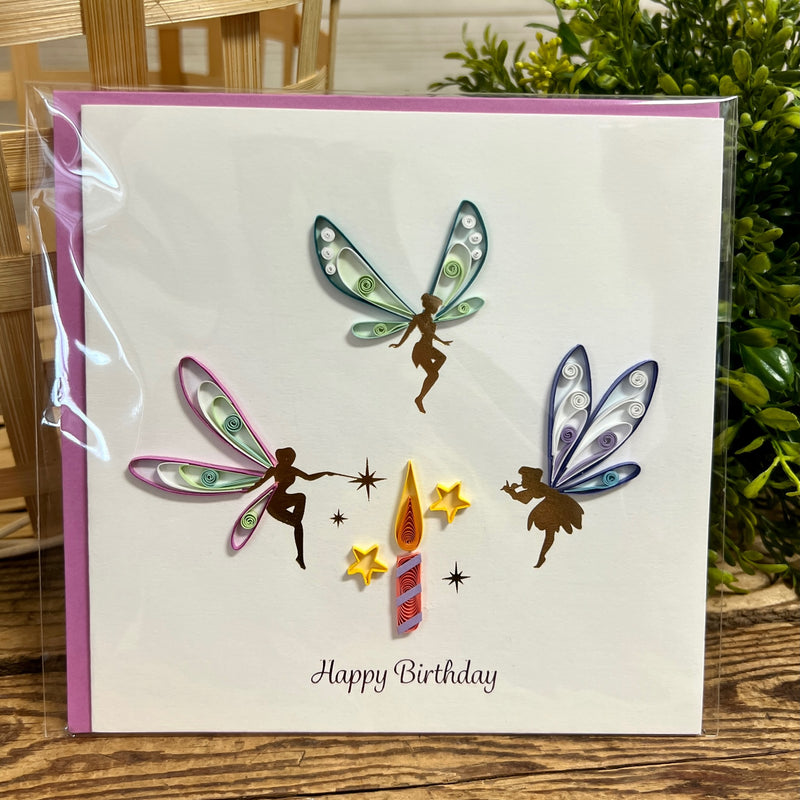 Handcrafted Birthday Fairies Quilling Card
