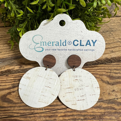 Cork Circle Earrings with Wood Posts