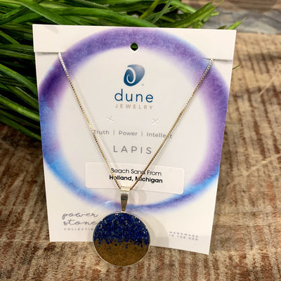 Sterling Silver Round Necklace with Lapis and Holland Beach Sand by Dune Jewelry - Apothecary Gift Shop