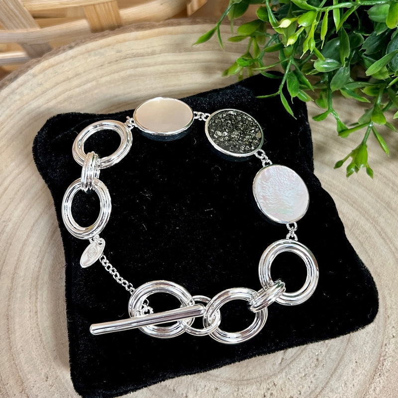 Mother of Pearl & Pyrite Eternity Toggle Dune Jewelry Bracelet