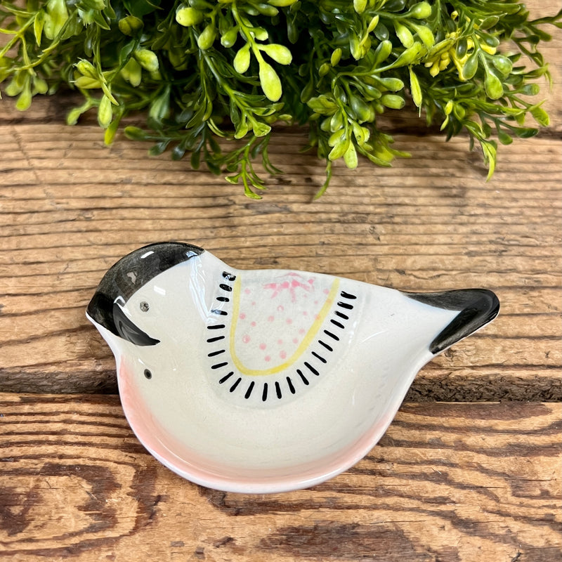 Hand-Painted Stoneware Bird Shaped Dish