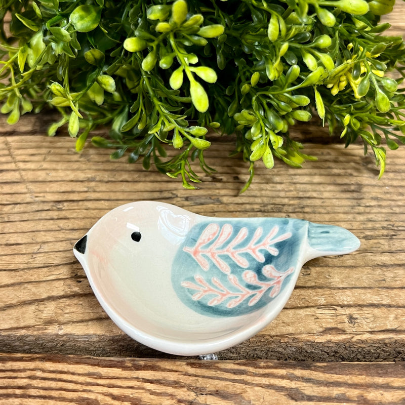 Hand-Painted Stoneware Bird Shaped Dish