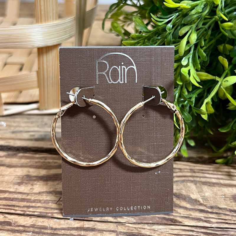 Medium Gold Hammered Hoop Rain Jewelry Earrings