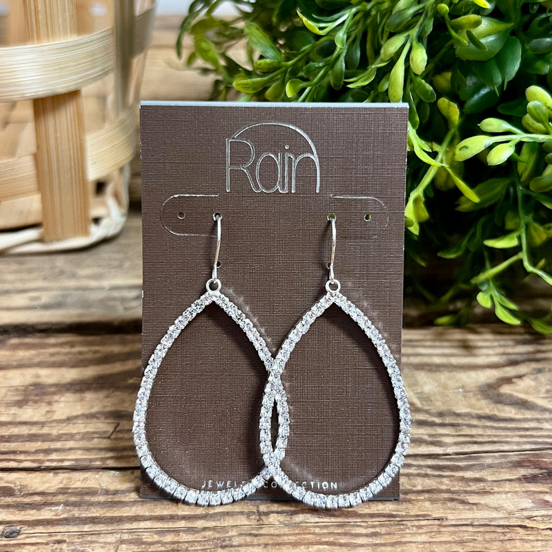 Silver Pave Crystal Teardrop Rain Jewelry Earrings