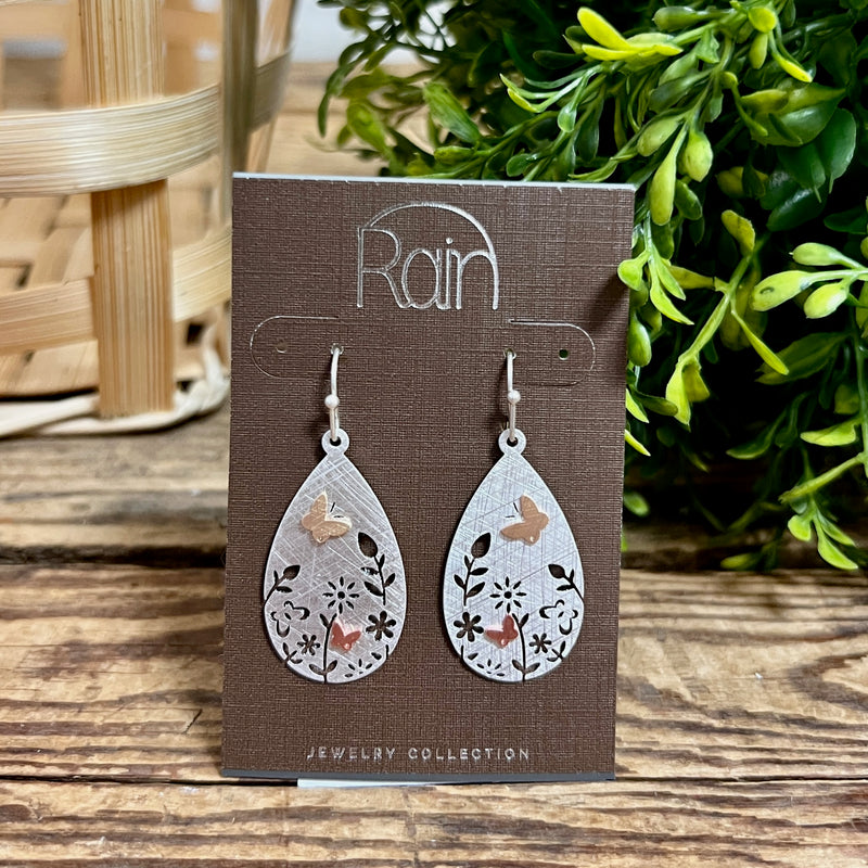Two Tone Flower Cutouts Rain Jewelry Earrings