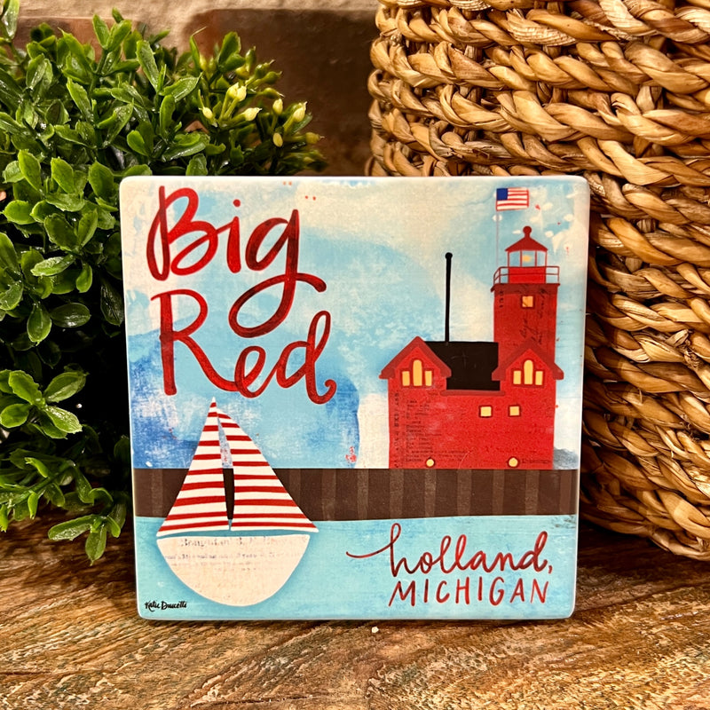 Holland, Michigan Big Red Lighthouse & Sailboat Coaster