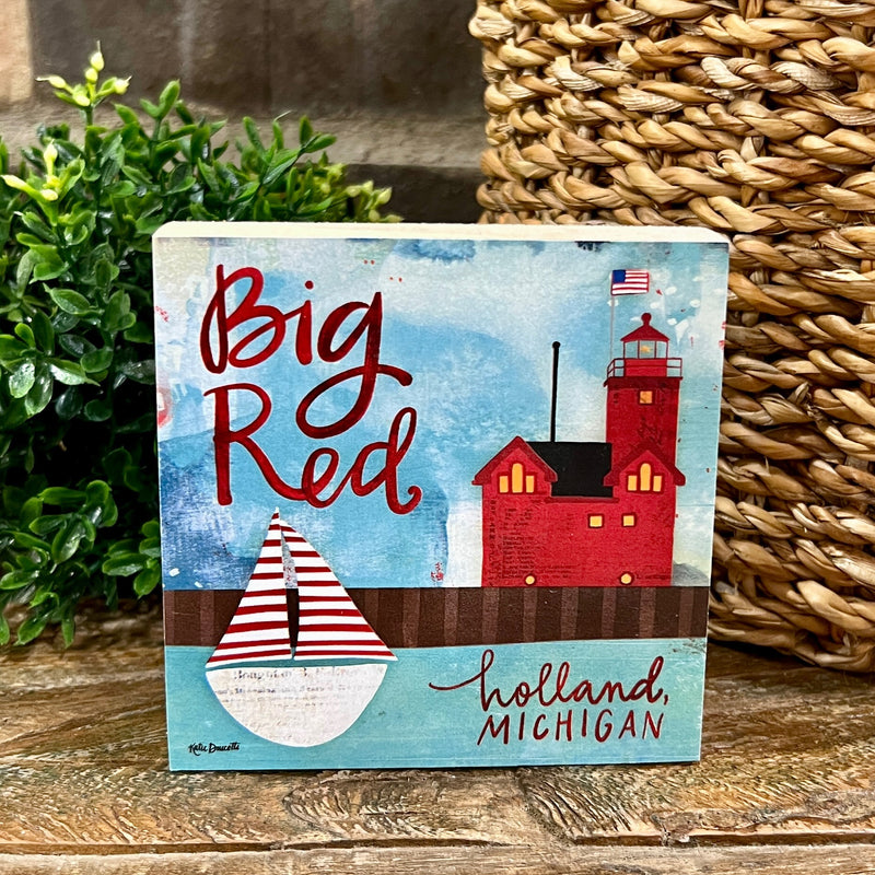 Holland, Michigan Big Red Lighthouse & Sailboat Art Block