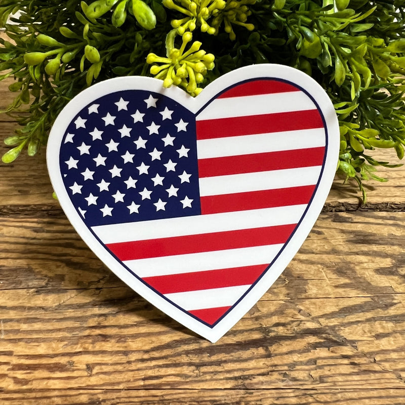 Heart Shaped American Flag Sticker
