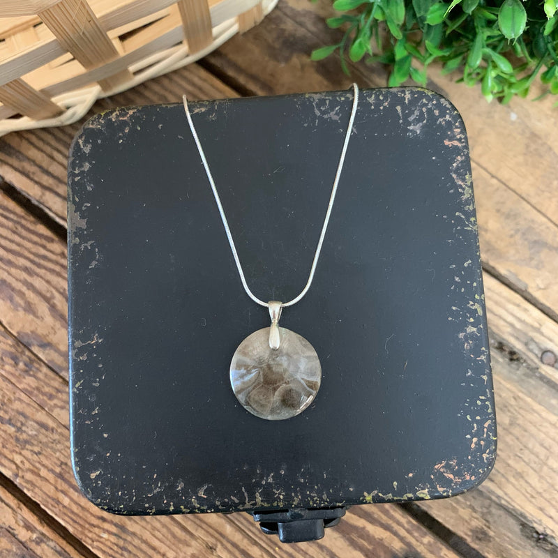 Circle Petoskey Stone Pendant Sterling Silver - Apothecary Gift Shop