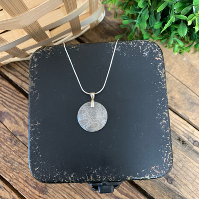 Circle Pickled Petoskey Stone Pendant Sterling Silver