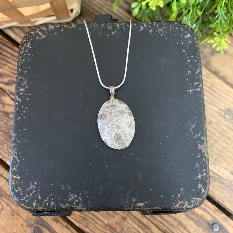 Pickled Petoskey Stone Oval Pendant - Apothecary Gift Shop