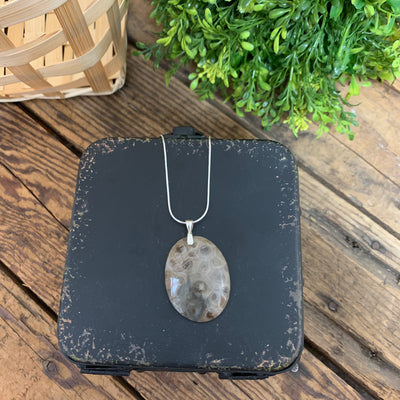Small Oval Petoskey Stone Pendant Sterling Silver - Apothecary Gift Shop