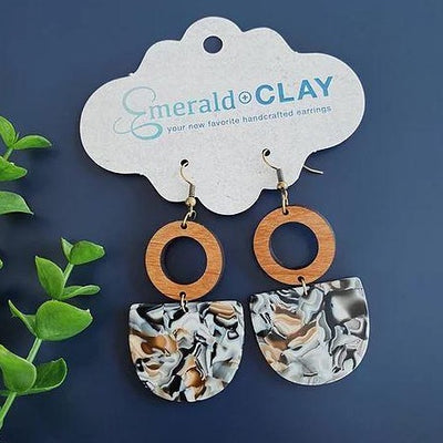 Acrylic Drop and Wood Open Circle Earrings