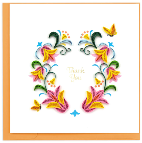 Handcrafted Flower Wreath Thank You Quilling Card